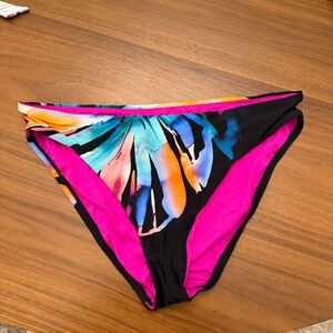 La Blanca Womens Watercolor Floral Bikini Bottoms Black Pink Blue Multi Size 12
